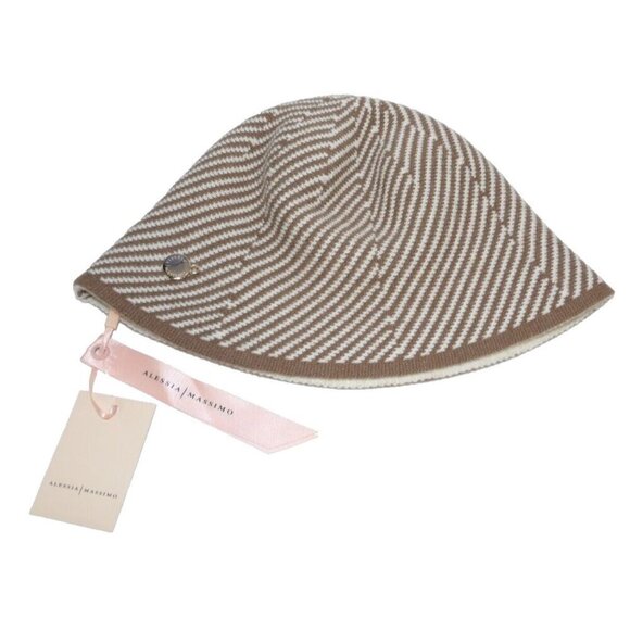 ALESSIA MASSIMO brown & off-white women's knit cap, hat Free Size NEW, WITH TAGS - Picture 2 of 3